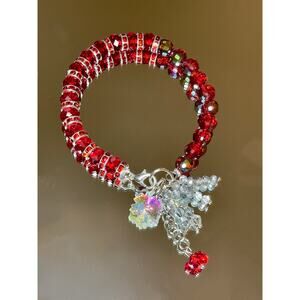 Red Swarovski Beaded Charm Bracelet